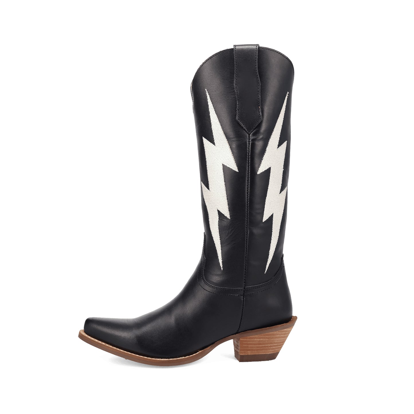 Black Snip-Toe Lightning Embroidery Mid Calf Classic Cowgirl Boots
