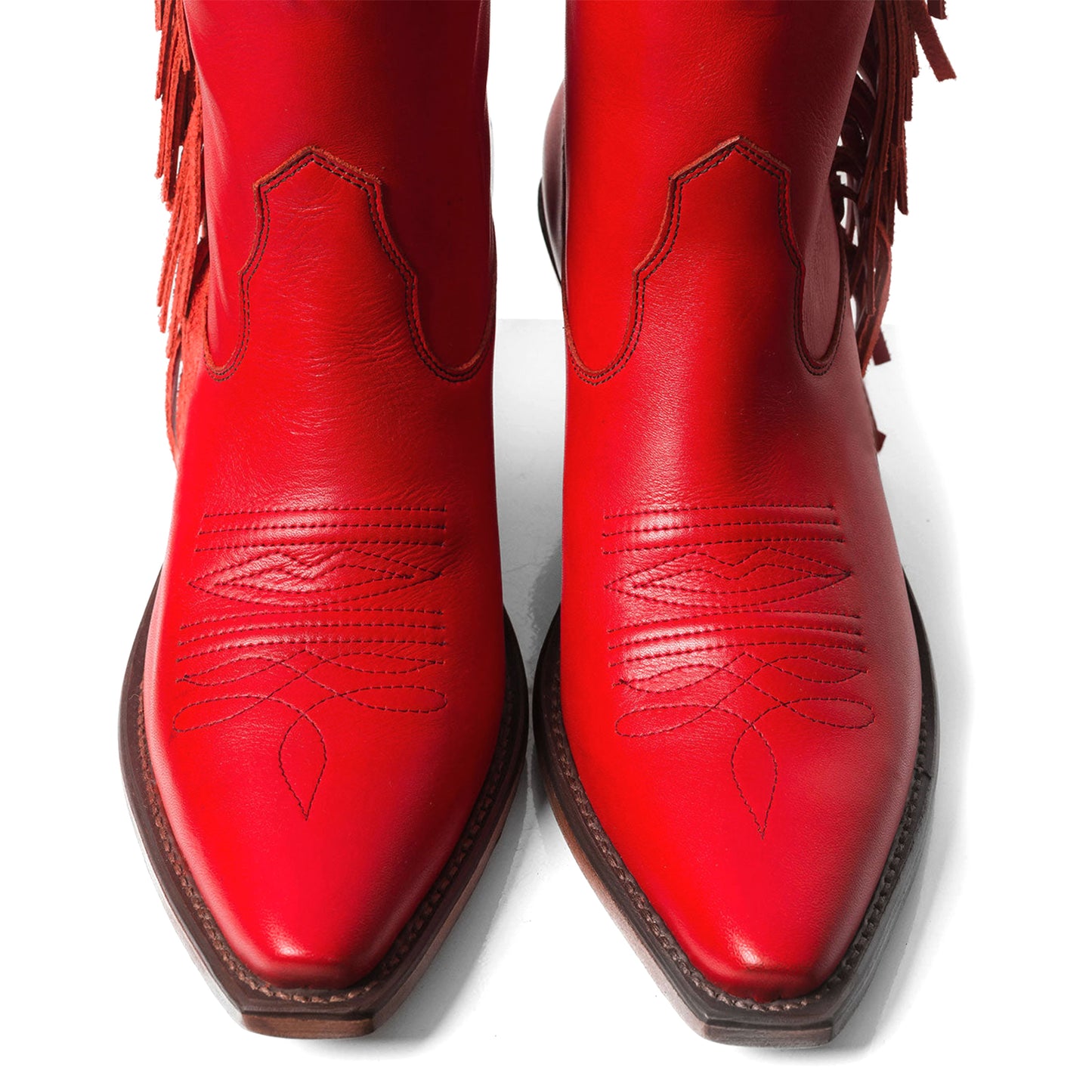 Red Snip-Toe Side Fringe Ankle Cowgirl Boots