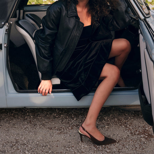 Dark Brown Faux Suede Classic Pointed-Toe Buckle Slingback Kitten Heels