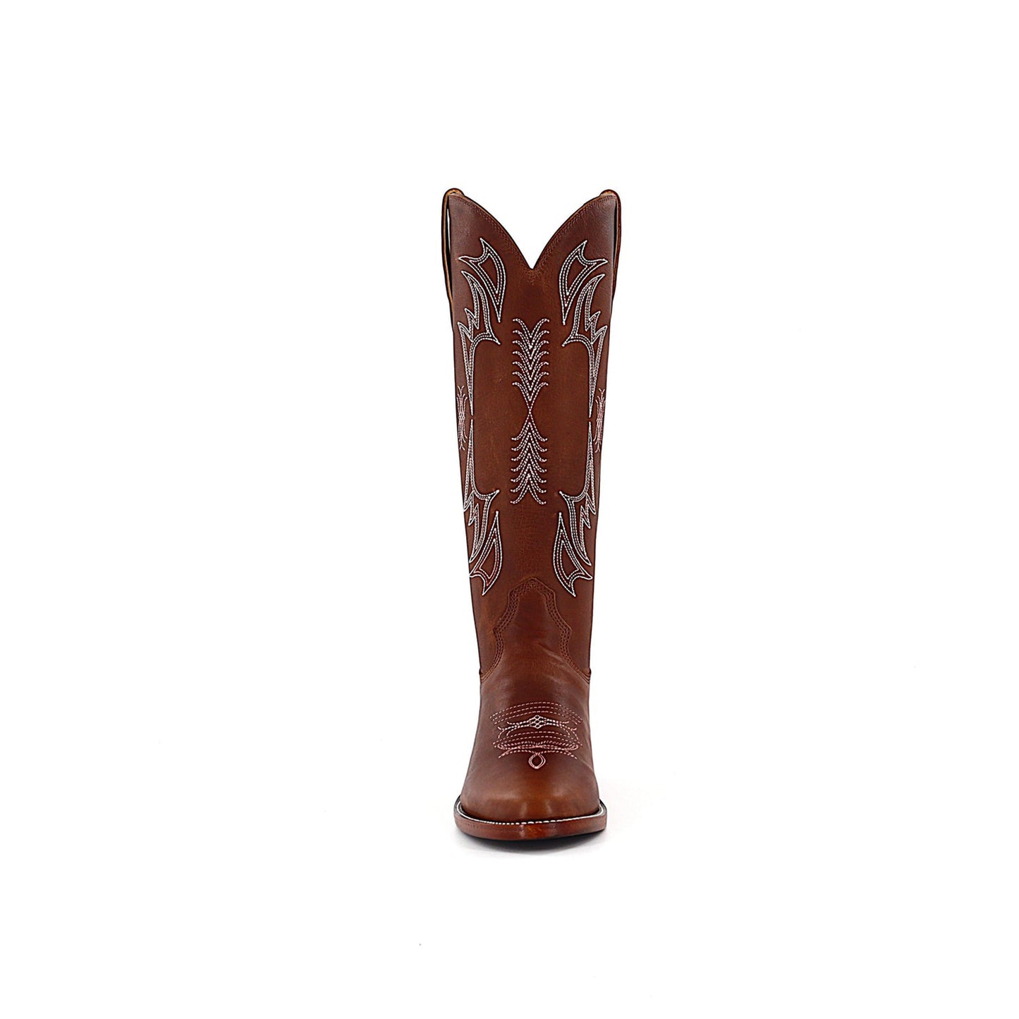 Cognac Round-Toe Embroidery Mid Calf Cowgirl Boots