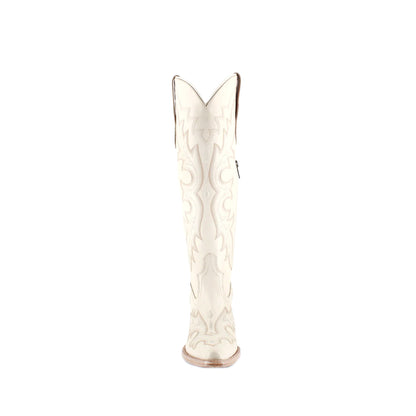 Ivory Snip-Toe Chic Embroidery Half-Zip Knee High Cowgirl Boots