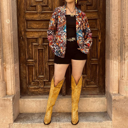 Yellow Snakeskin Snip-Toe Half-Zip Over-The-Knee Cowgirl Boots
