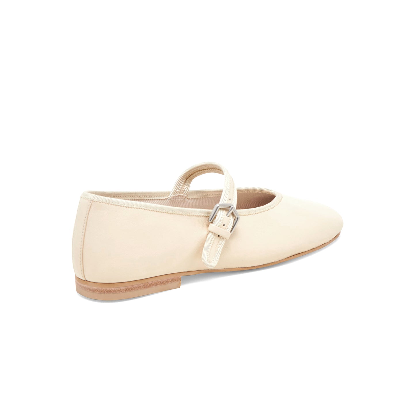 Cream Vegan Leather Round-Toe Bridge Strap Ballet Flats