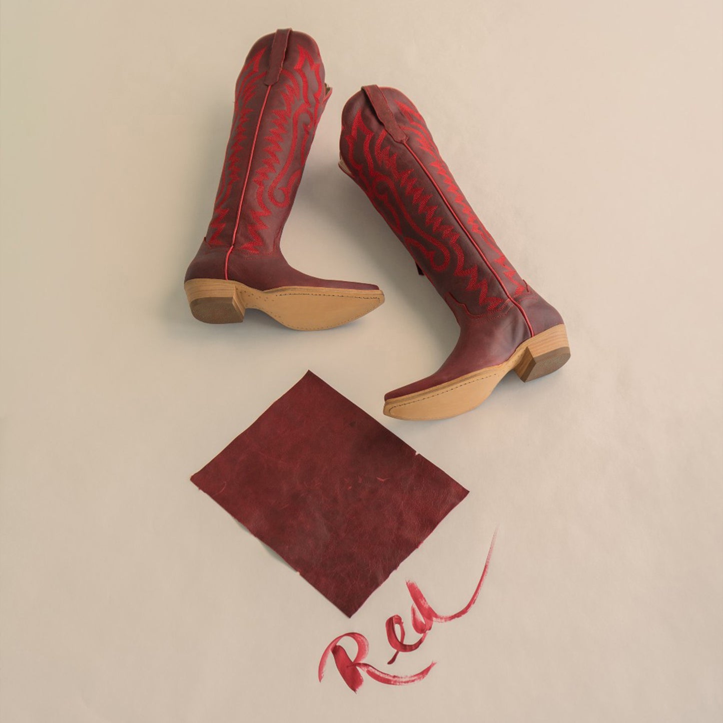 Red Snip-Toe Grace Embroidery Half-Zip Knee High Cowgirl Boots