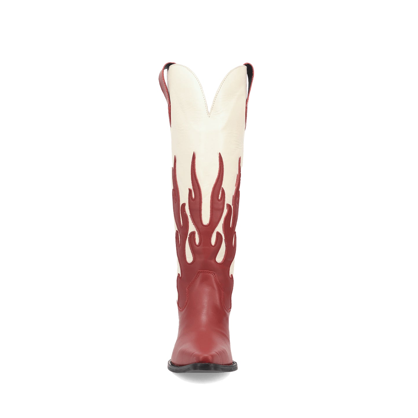 Contrast Red And Ivory Pointed-Toe Flame Appliques Wide Calf Knee High Cowgirl Boots