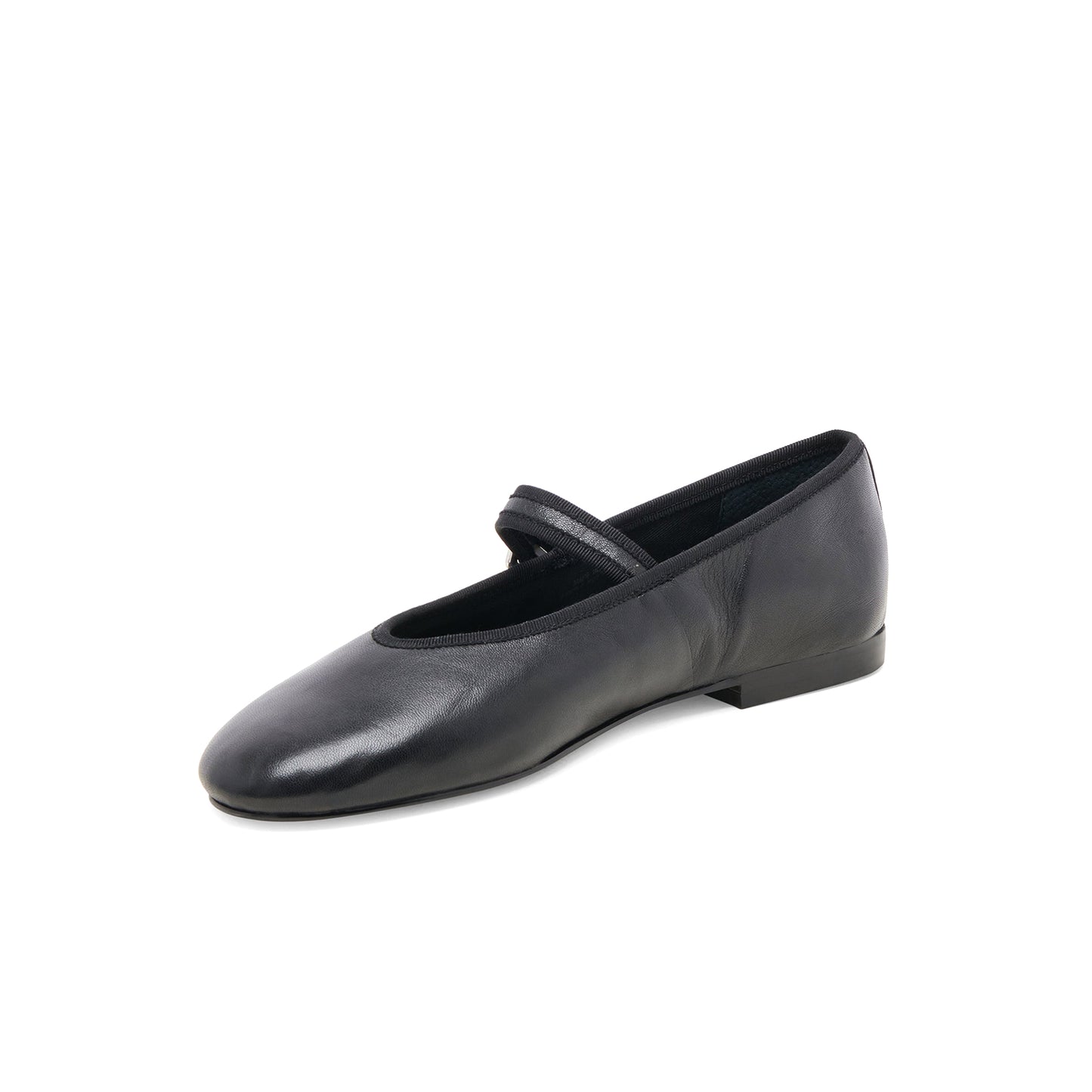 Black Vegan Leather Round-Toe Bridge Strap Ballet Flats