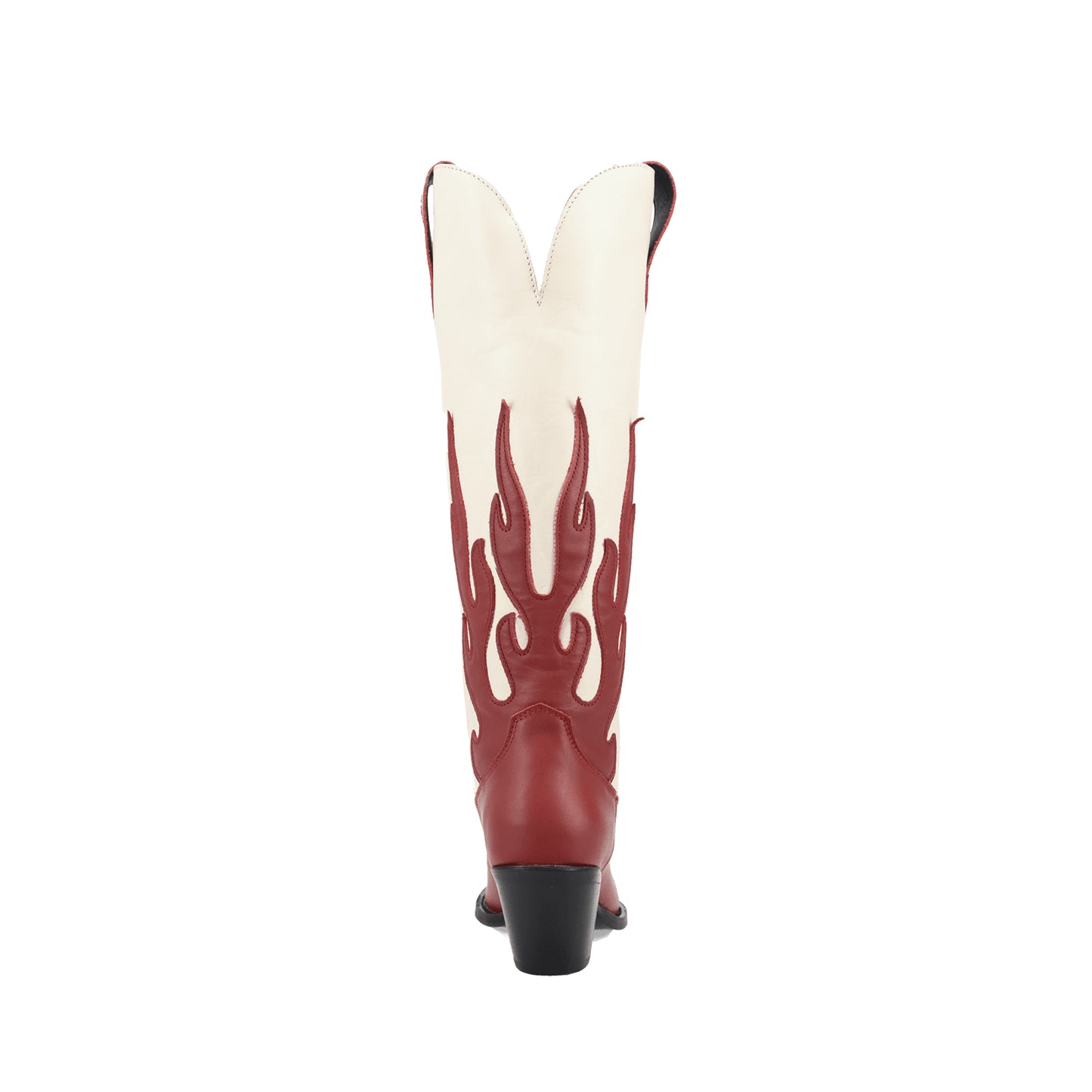 Contrast Red And Ivory Pointed-Toe Flame Appliques Wide Calf Knee High Cowgirl Boots