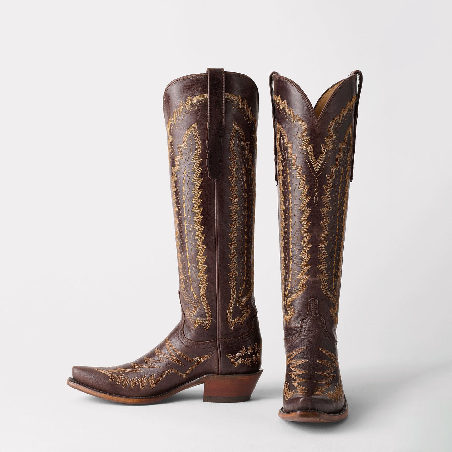 Brown Snip-Toe Western Embroidery Wide Calf Chic Knee High Cowgirl Boots