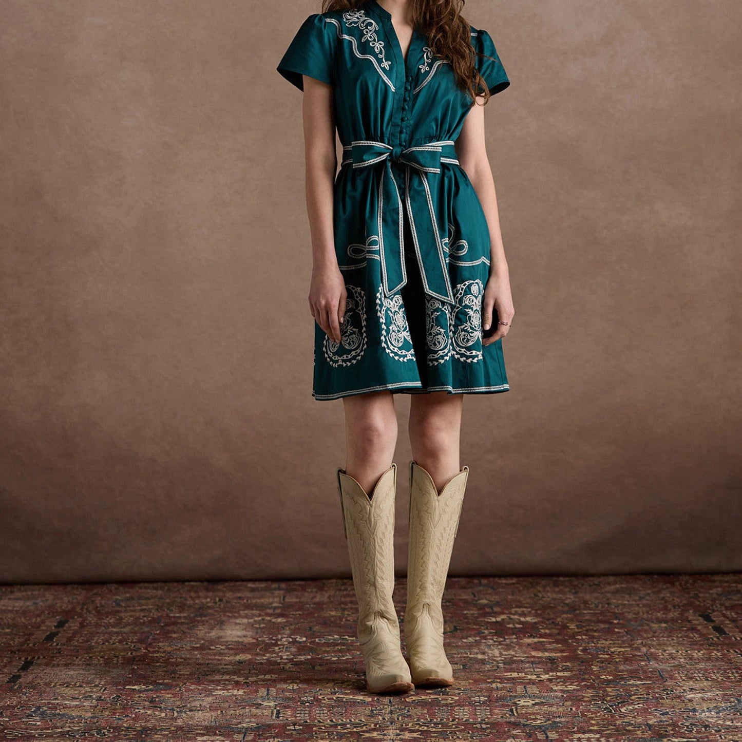 Cream Snip-Toe Western Embroidery Wide Calf Knee High Cowgirl Boots