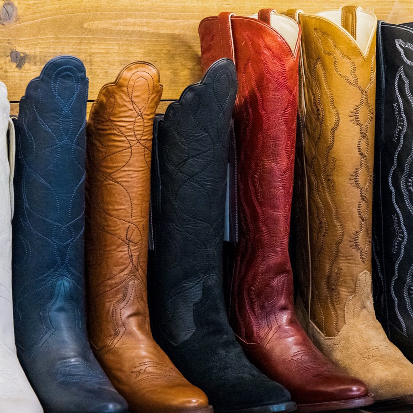 Red Round-Toe Classic Embroidery Wide Calf Knee High Tall Cowgirl Boots