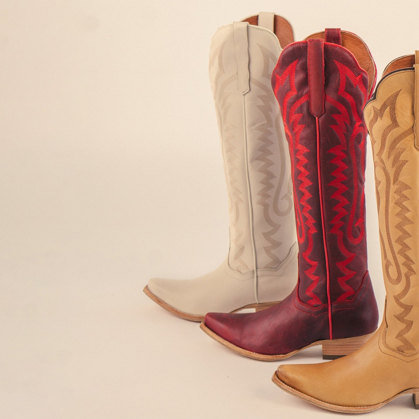 Red Snip-Toe Grace Embroidery Half-Zip Knee High Cowgirl Boots