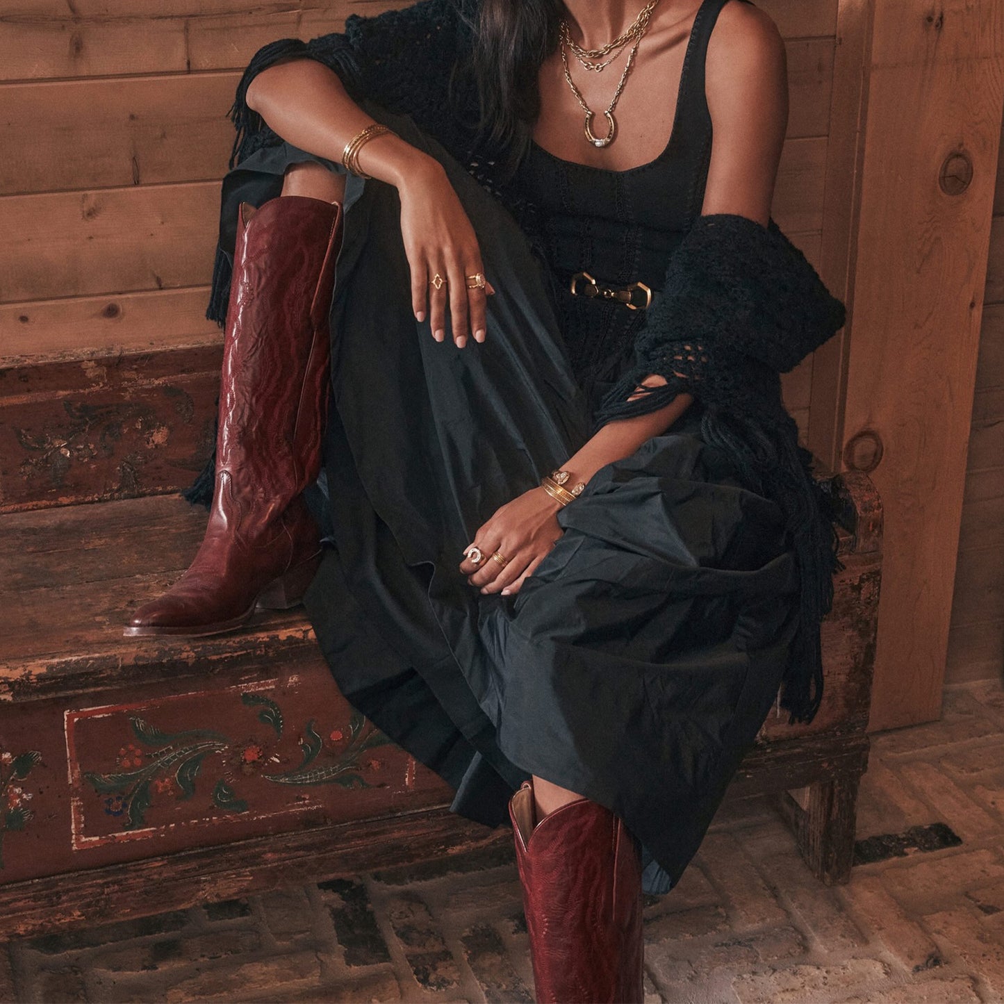 Red Round-Toe Classic Embroidery Wide Calf Knee High Tall Cowgirl Boots