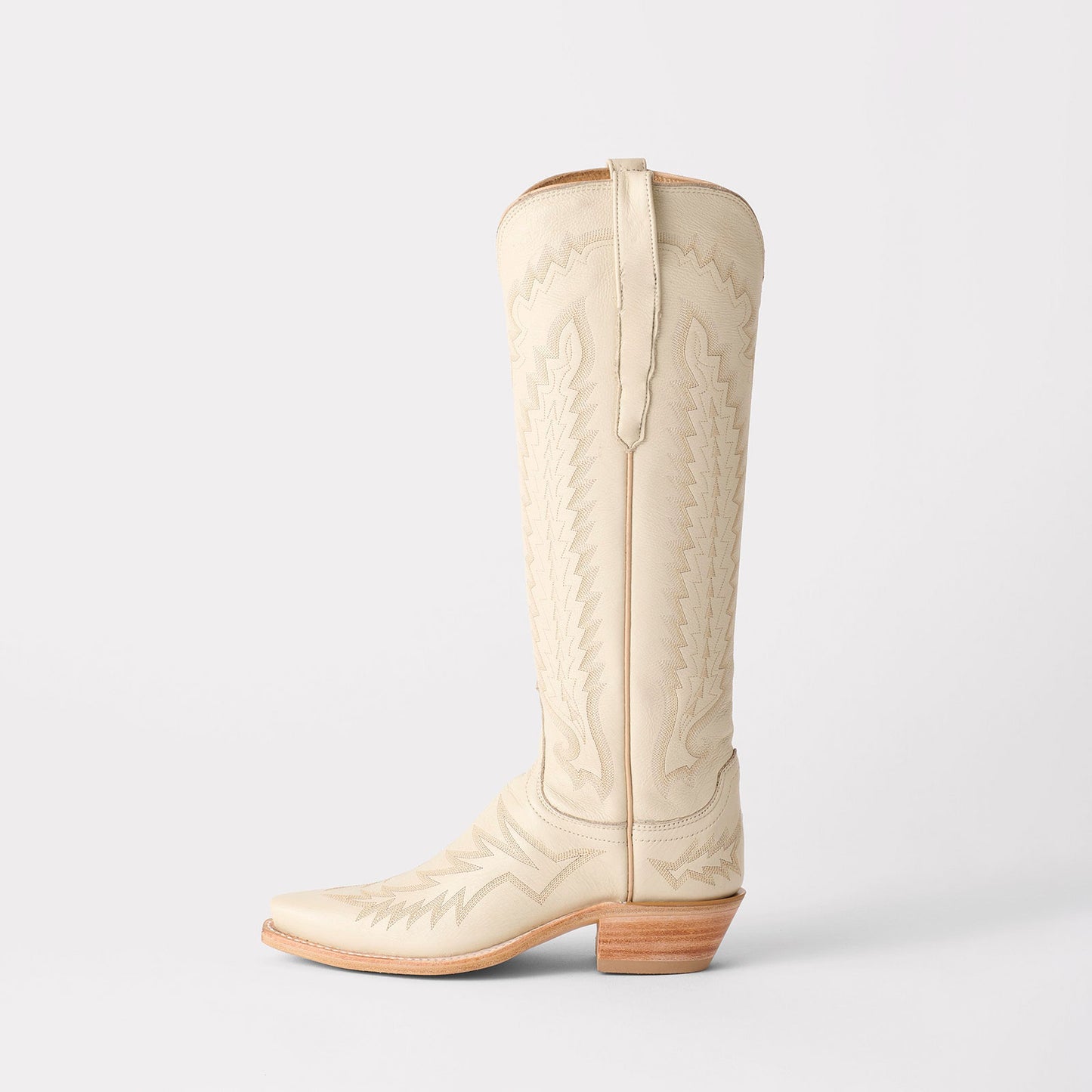 Cream Snip-Toe Western Embroidery Wide Calf Knee High Cowgirl Boots