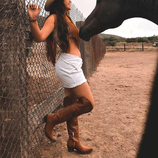 Bronze Snakeskin Snip-Toe Half-Zip Over-The-Knee Cowgirl Boots