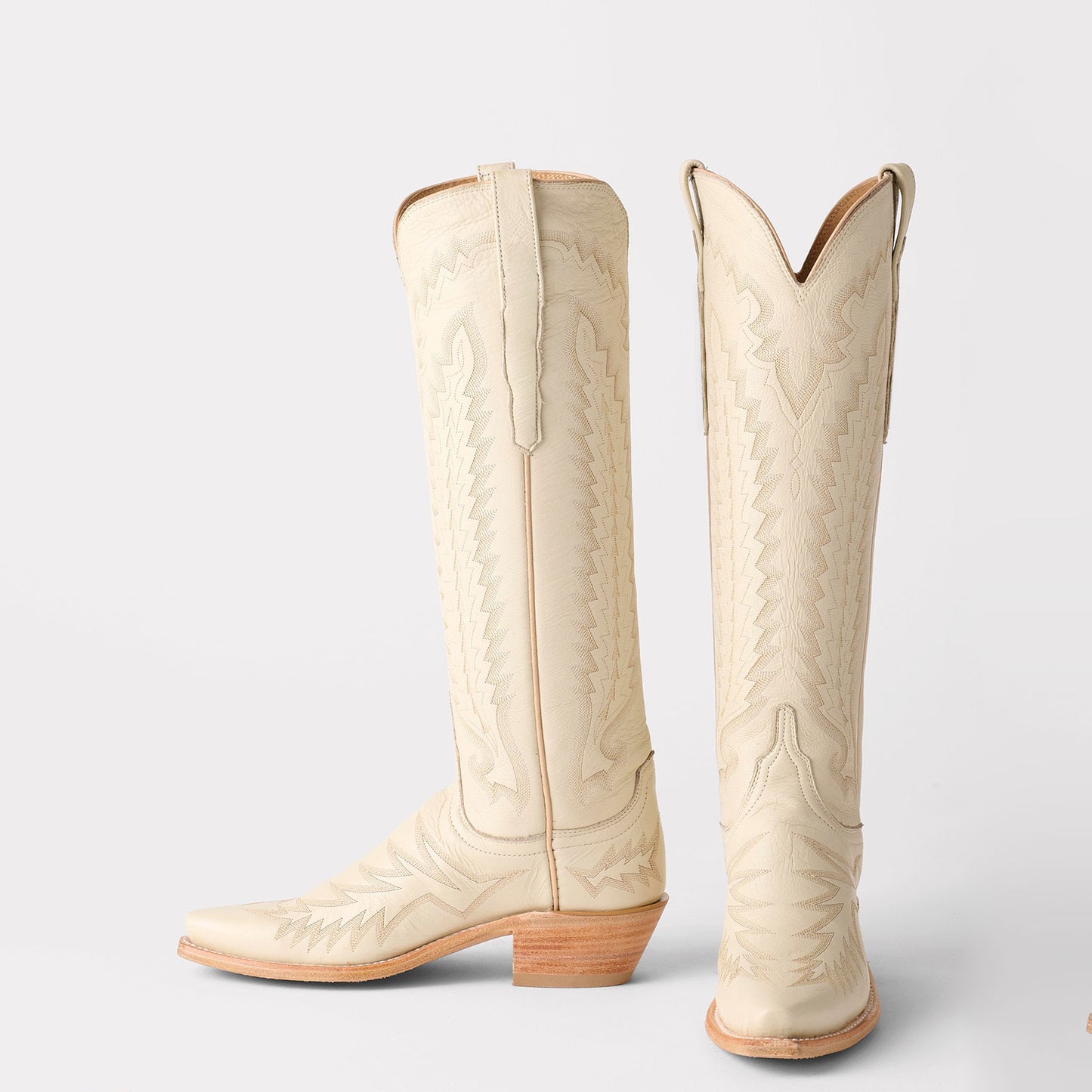 Cream Snip-Toe Western Embroidery Wide Calf Knee High Cowgirl Boots