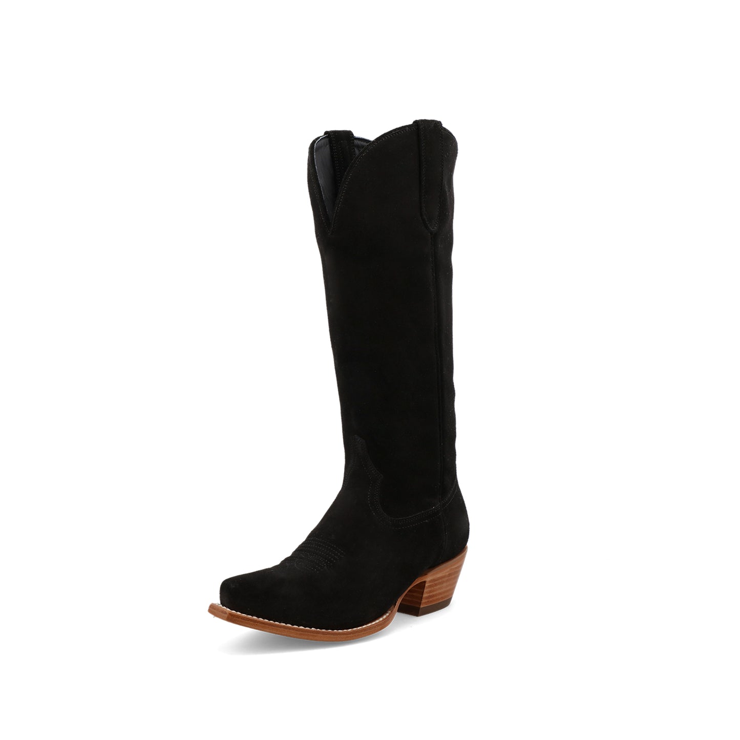 Black Faux Suede Snip-Toe Classic Simple Mid Calf Cowgirl Boots