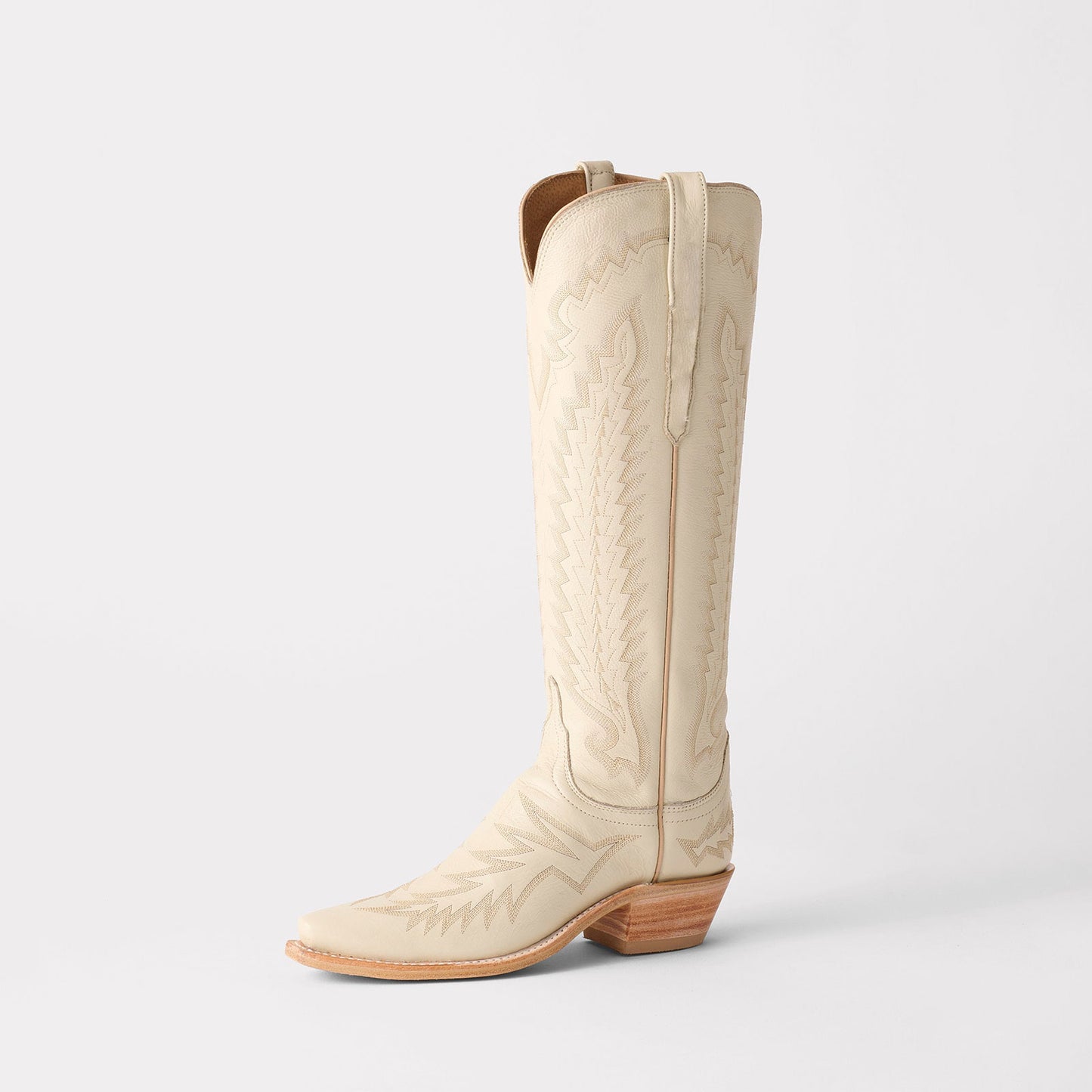 Cream Snip-Toe Western Embroidery Wide Calf Knee High Cowgirl Boots