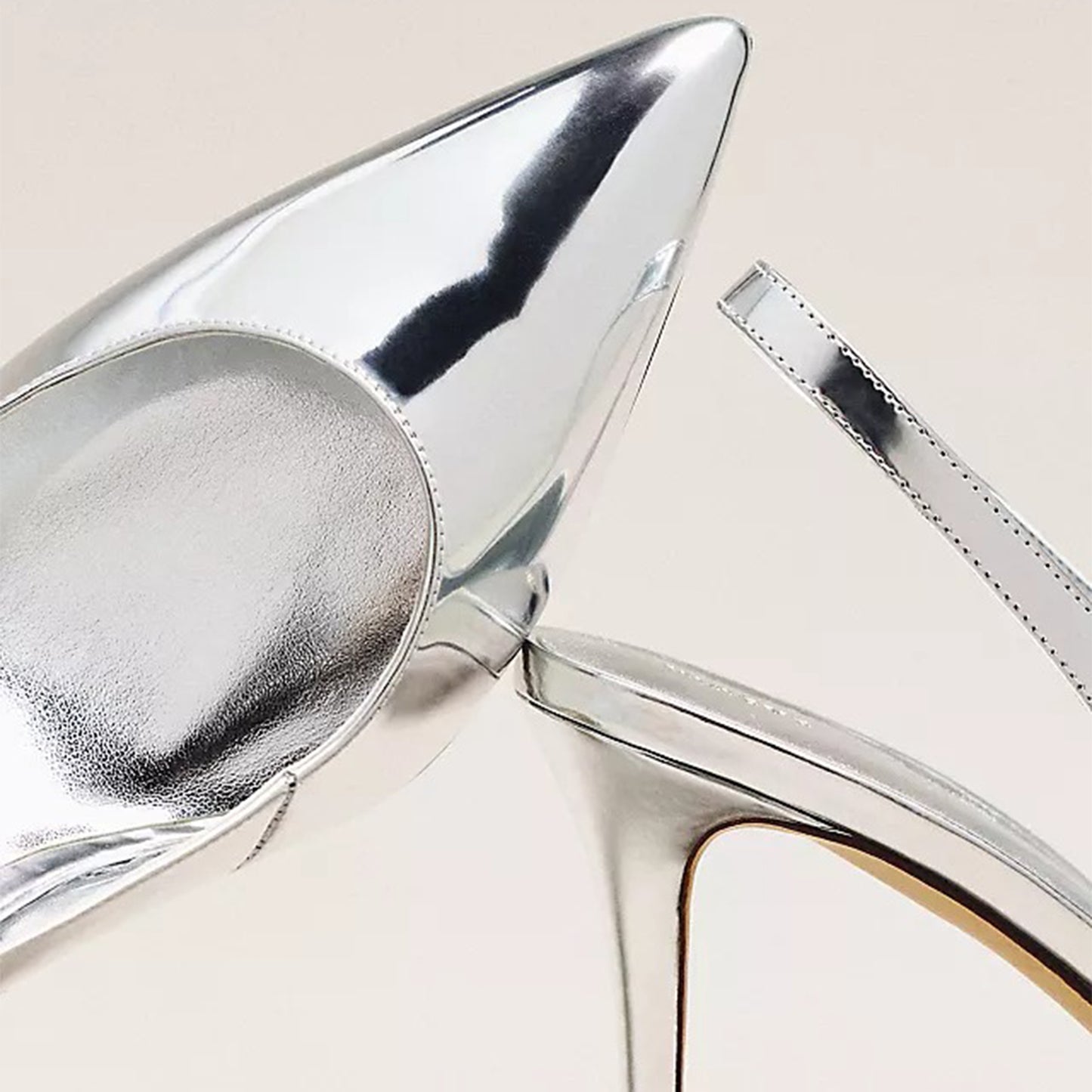 Metallic Sliver Pointed-Toe Classic Simple Slingback Kitten Heels