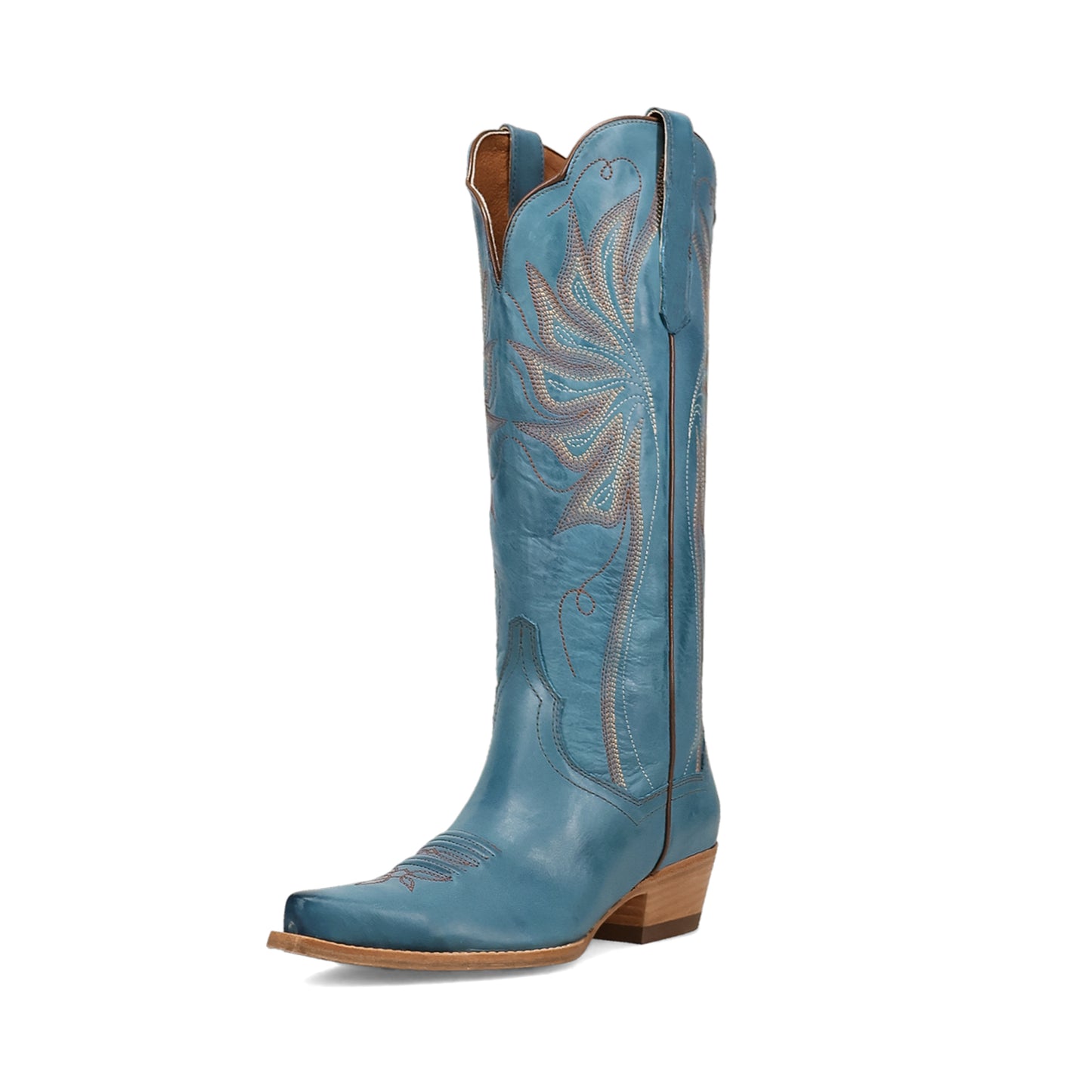 Blue Snip-Toe Grace Embroidery Mid Calf Cowgirl Boots