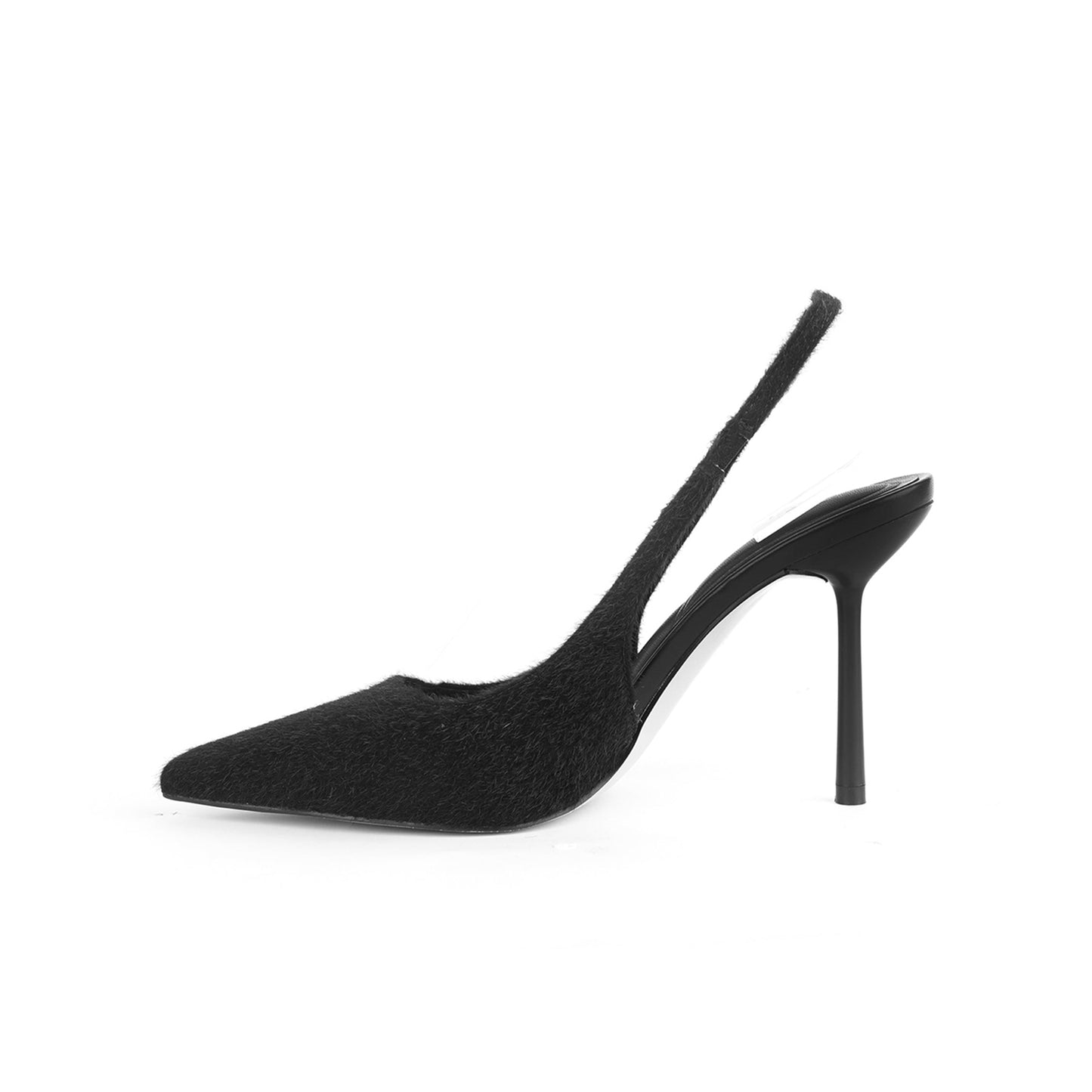 Black Pony Hair Pointed-Toe Slingback High Heels