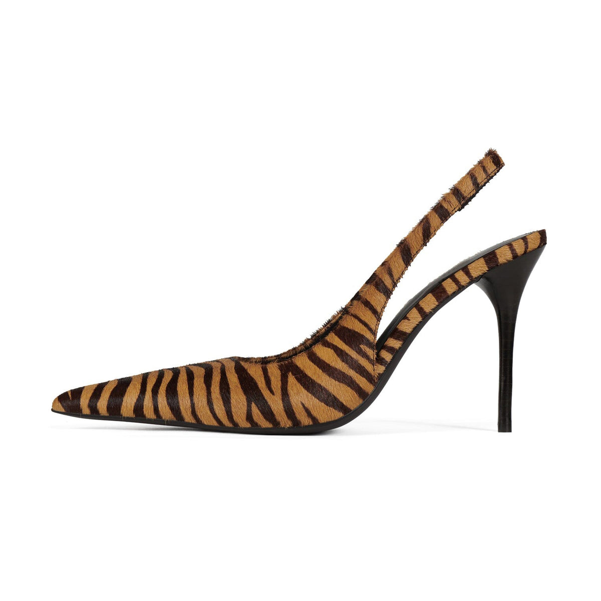 Beige Zebra Pattern Pony Hair Vegan Leather Pointed-Toe Slingback Pumps High Heels