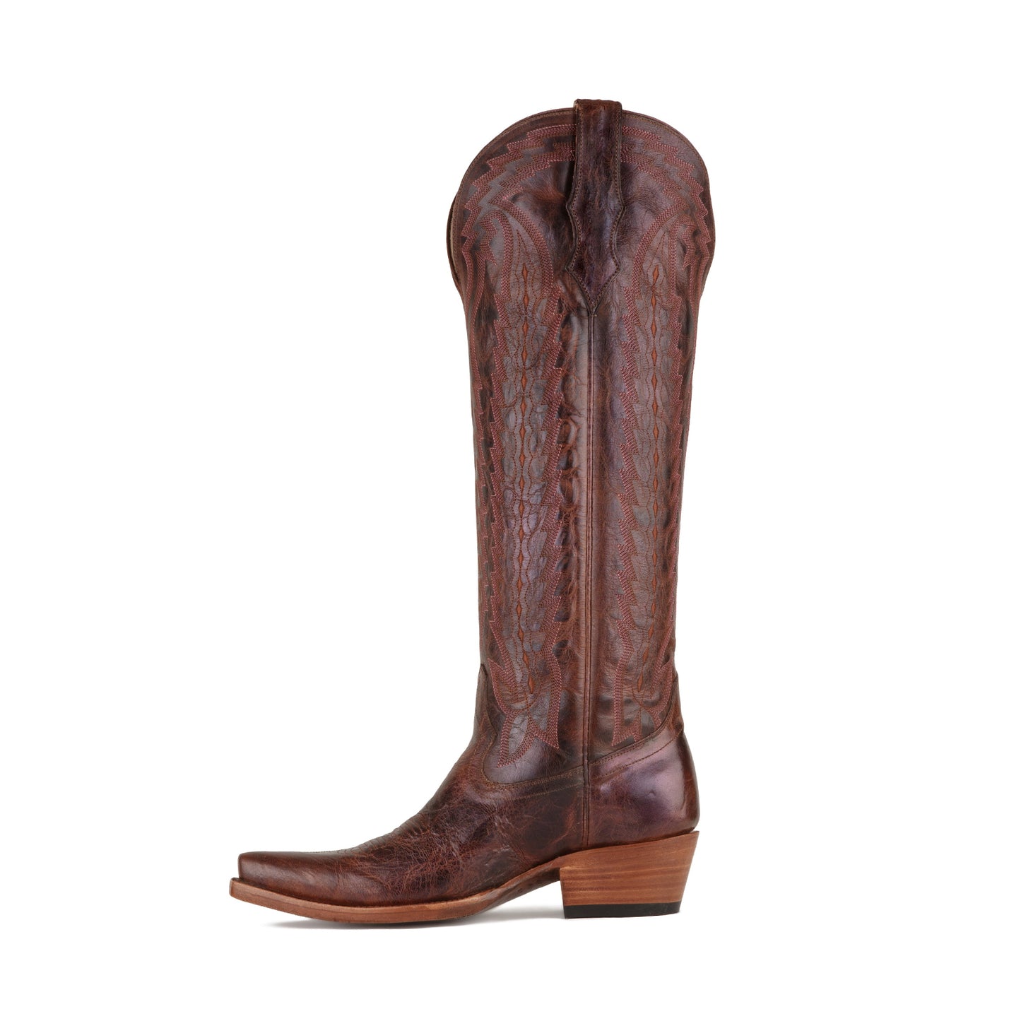 Cognac Snip-Toe Western Embroidery Classic Wide Calf Knee High Cowgirl Boots