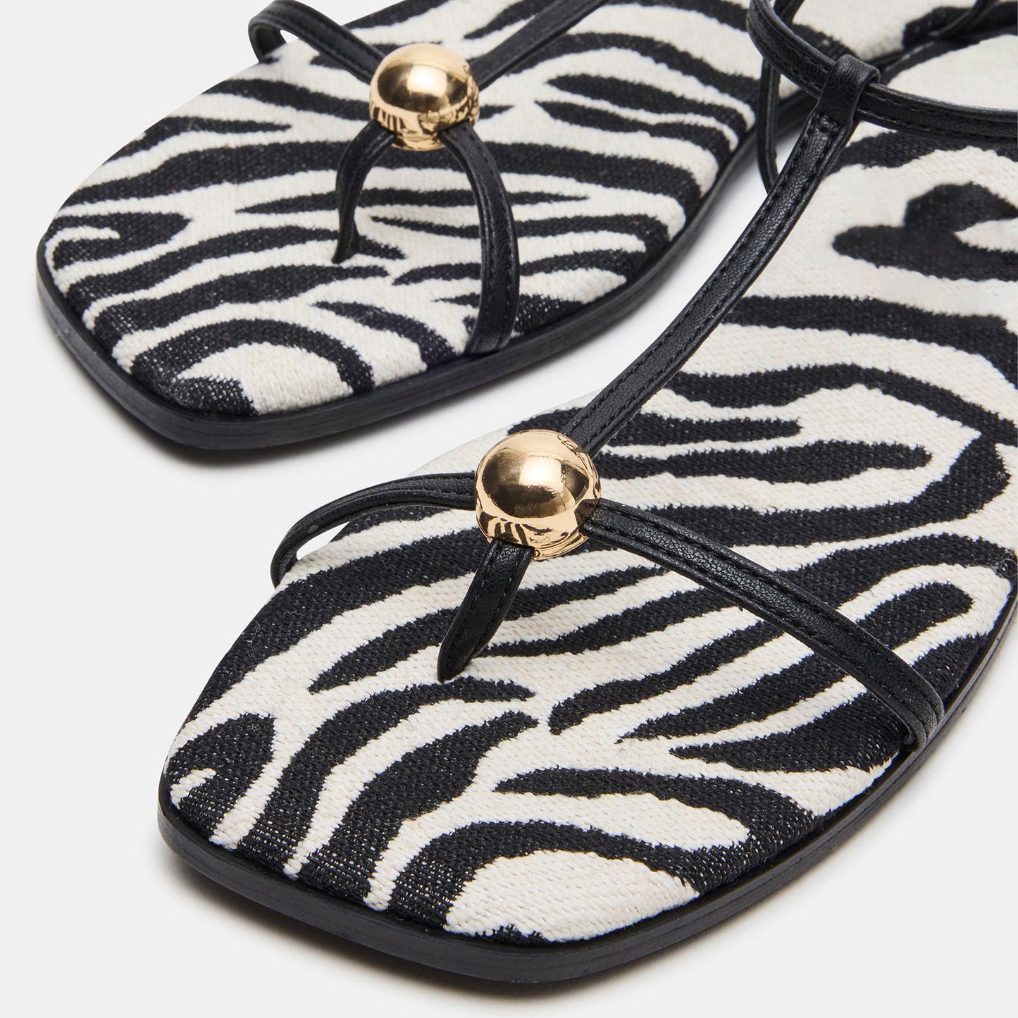 Zebra Pattern Square-Toe Strappy Ankle Strap Sandals Flats