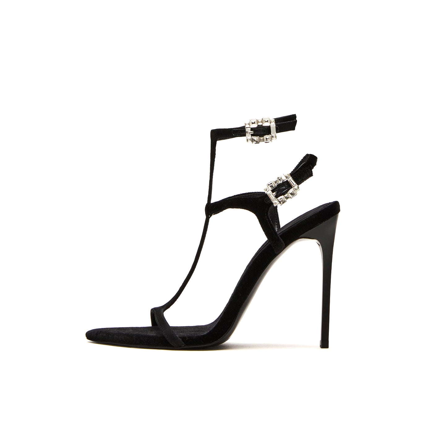 Black Velvet Pointed-Toe Strappy Ankle Strap High Heels