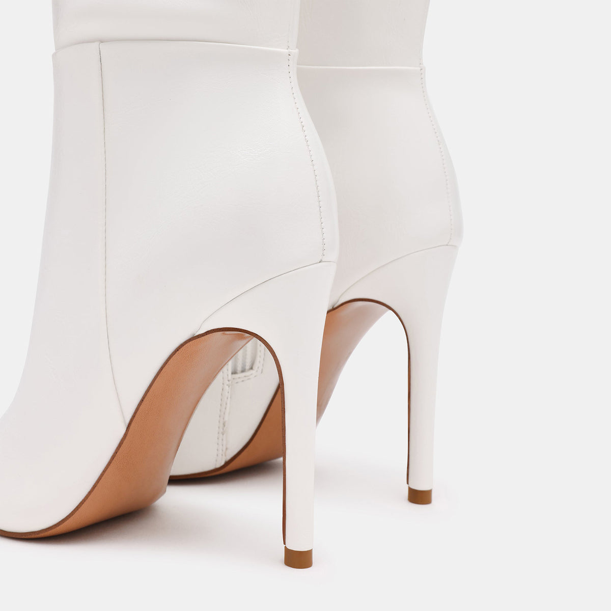White Vegan Leather Pointed-Toe Simple Half-Zip Knee High Stiletto Boots