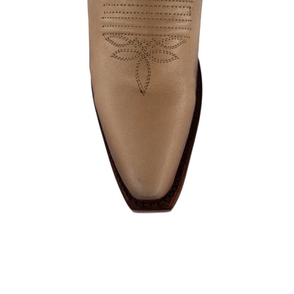 Latte Snip-Toe Rhinestone Embroidery Half-Zip Knee High Cowgirl Boots