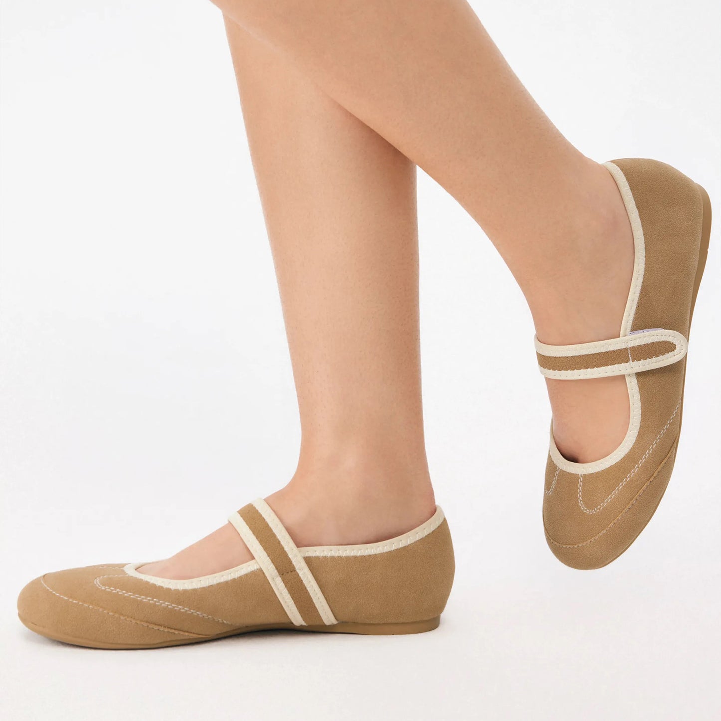 Khaki Faux Suede Round-Toe Simple Mary Jane Chic Flats