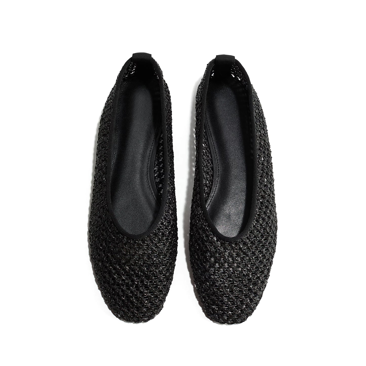 Black Woven Square-Toe Simple Slip-On Ballet Classic Flats
