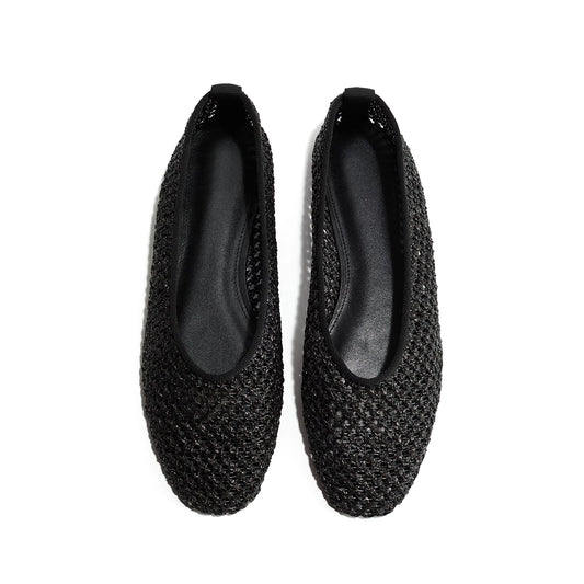 Black Woven Square-Toe Simple Slip-On Ballet Classic Flats