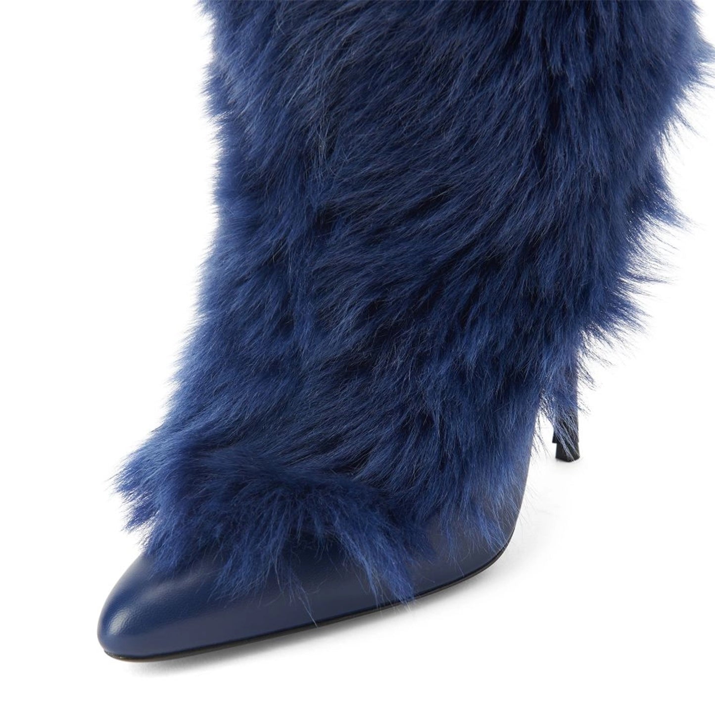 Blue Pointed-Toe Full Plush Mid Calf Stiletto Boots