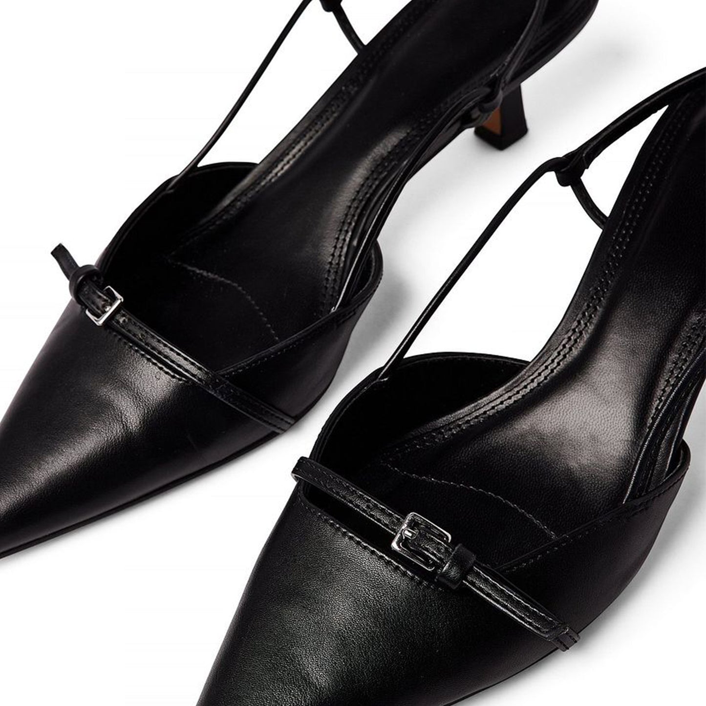 Black Pointed-Toe Strappy Slingback Kitten Heels Pumps