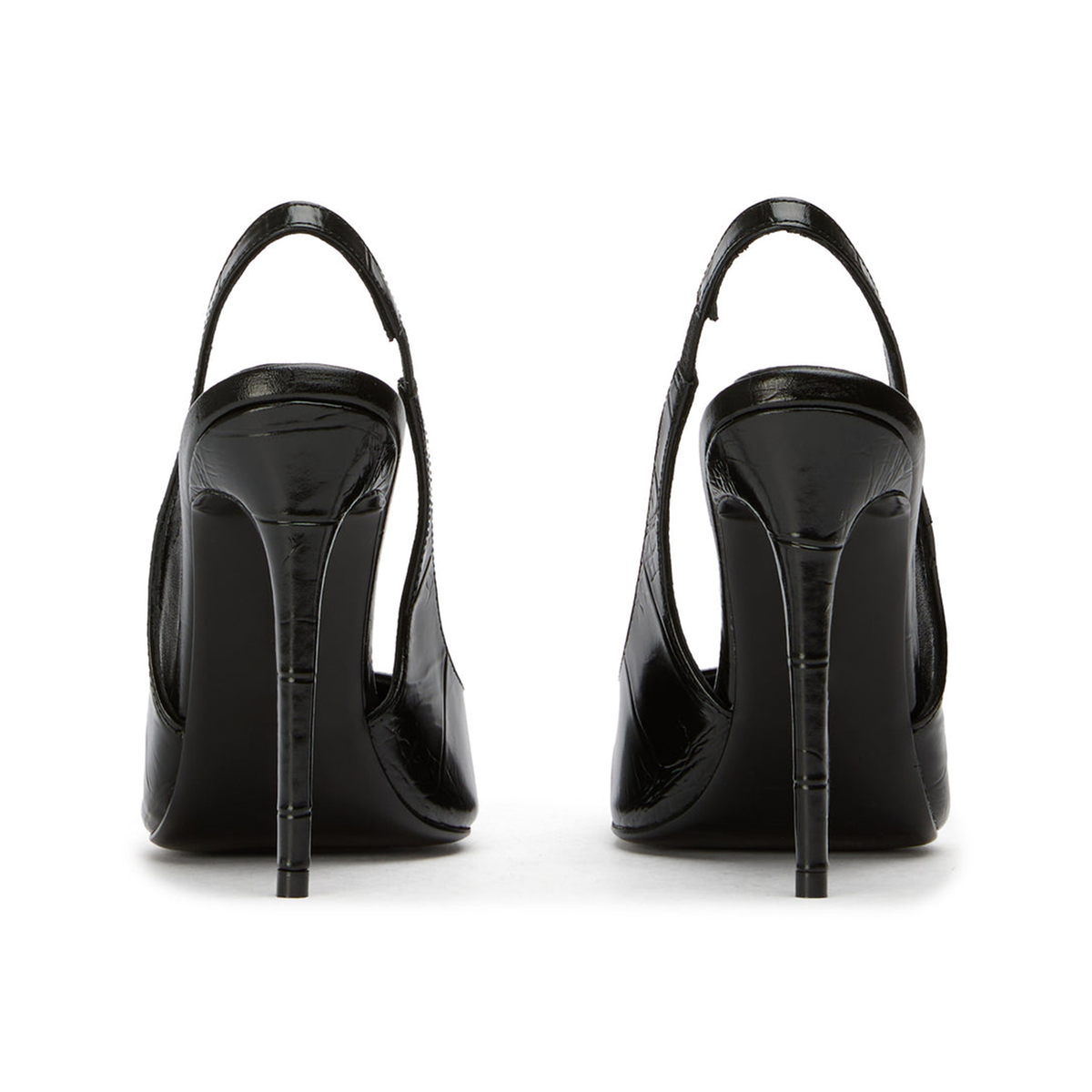 Patent Black And Stone Pattern Vegan Leather Pointed-Toe Slingback High Heels