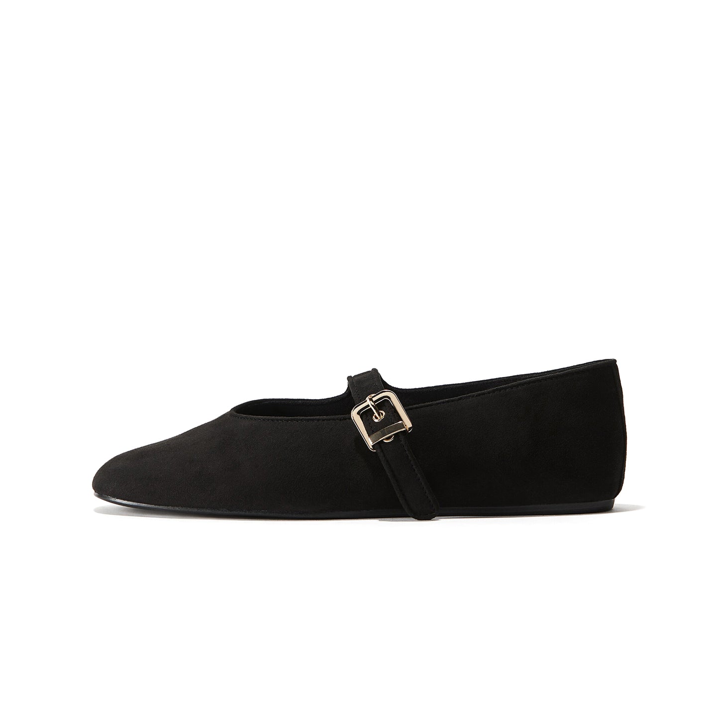 Black Faux Suede Square-Toe Bridge Strap Ballet Flats