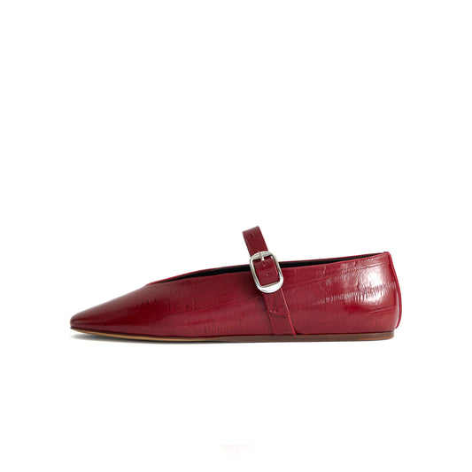 Red Eel Print Square-Toe Chic Mary Jane Classic Ballet Flats