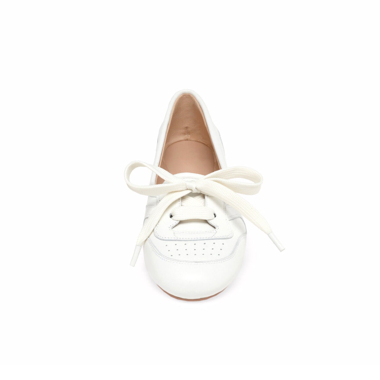 White Round-Toe Front Lace-Up Slip-On Ballet Flats