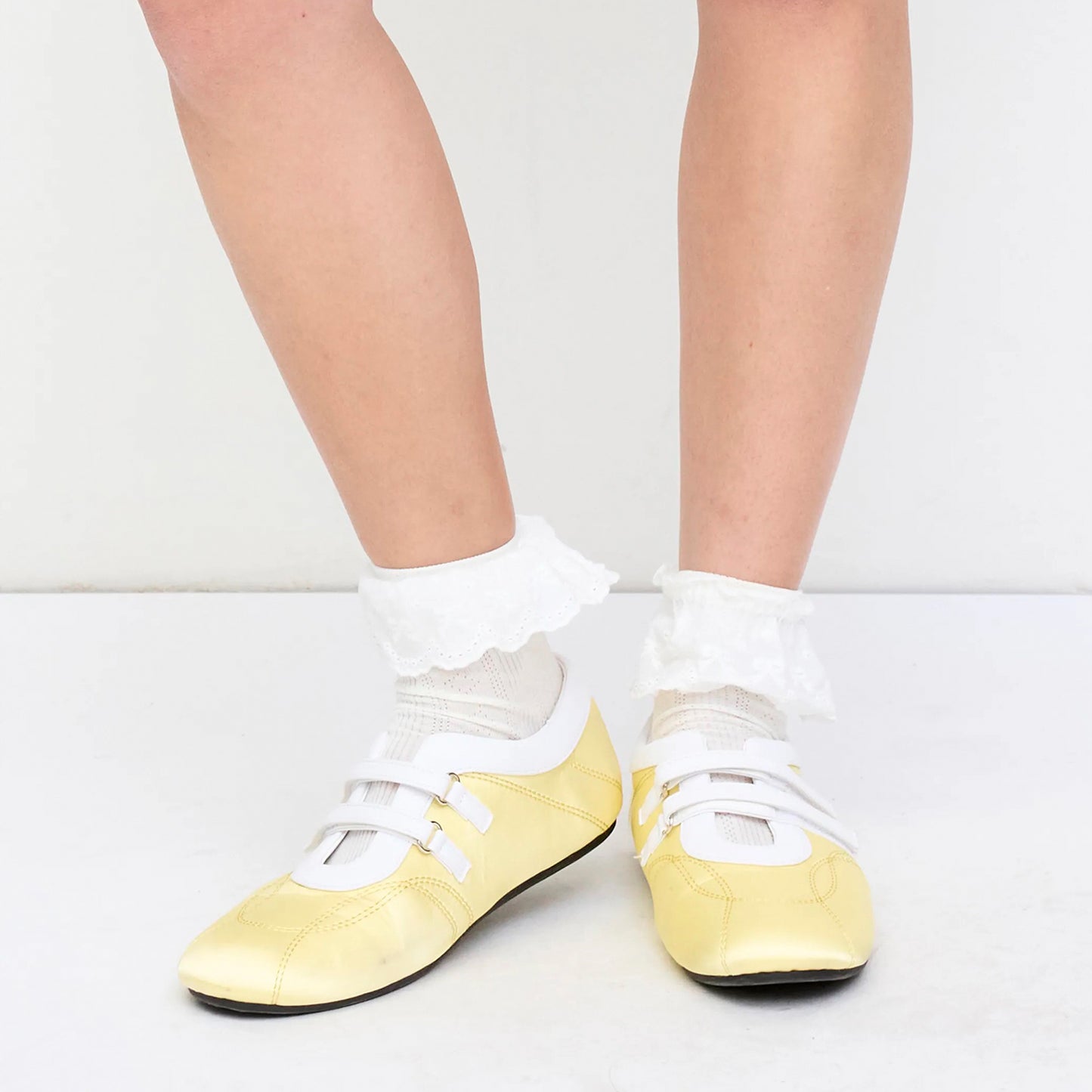 Yellow Satin And Vegan Leather Round-Toe Adjustable Strap Sneakers