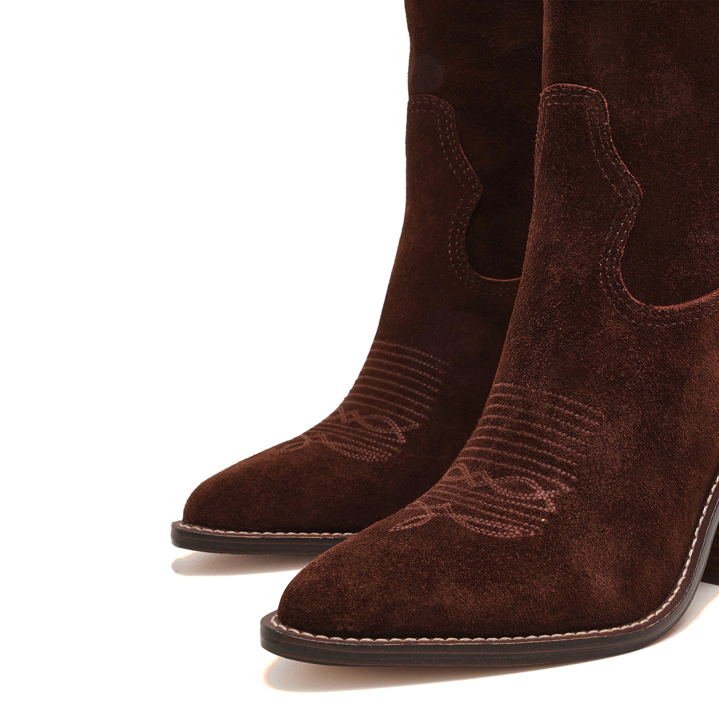 Chocolate Faux Suede Almond-Toe Classic Simple Mid Calf Cowgirl Boots