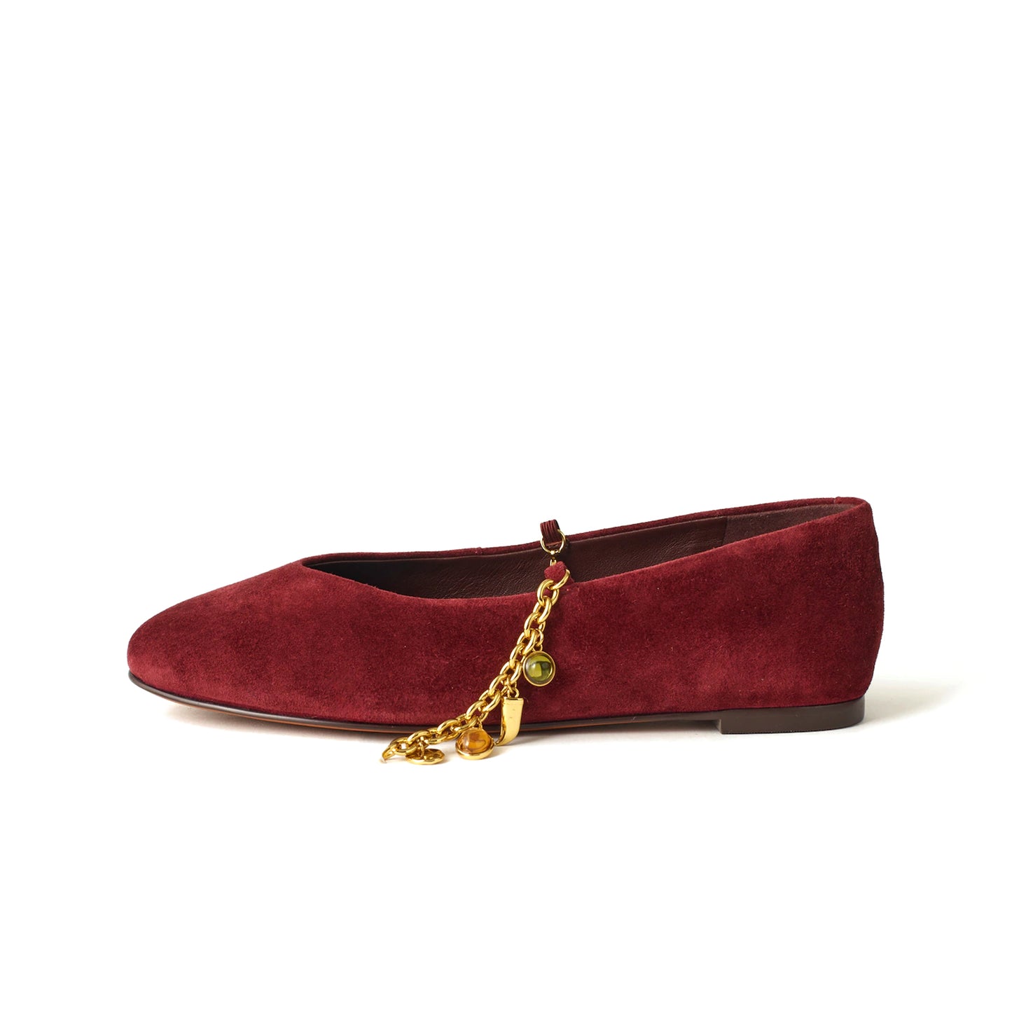 Wine Red Faux Suede Round-Toe Mary Jane Classic Ballet Flats