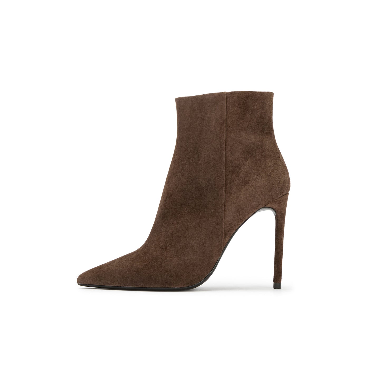 Chocolate Faux Suede Pointed-Toe Full-Zip Sleek Ankle Stiletto Boots