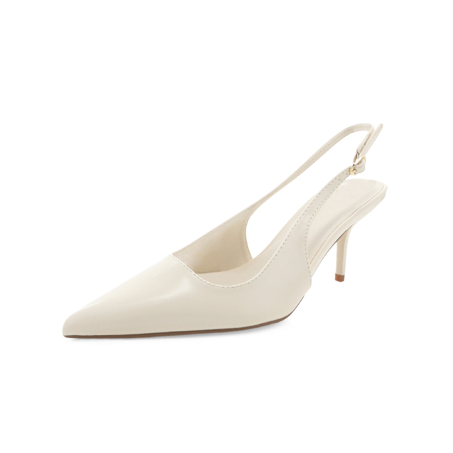 Ivory Pointed-Toe Slip-On Slingback Kitten Heels