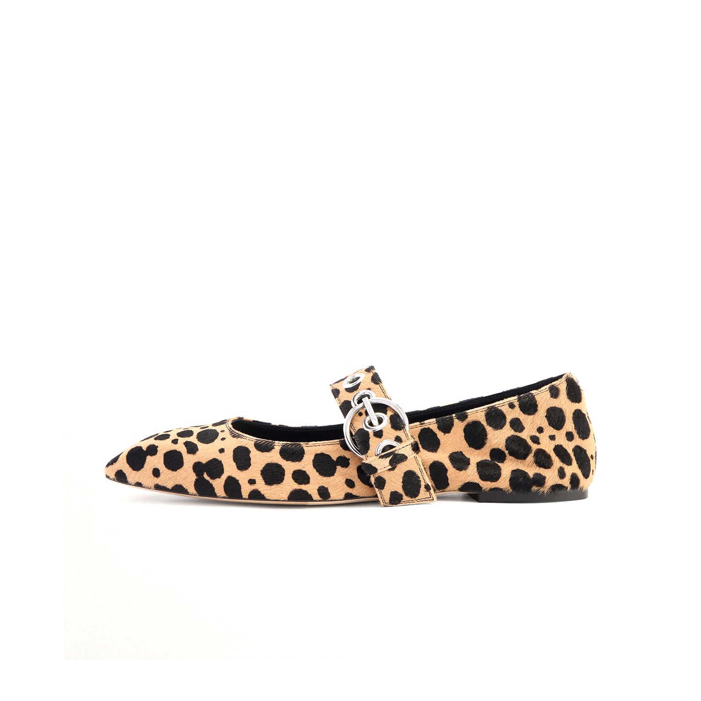 Cow Print Pony Hair Vegan Leather Square-Toe Mary Jane With Eyelets Flats