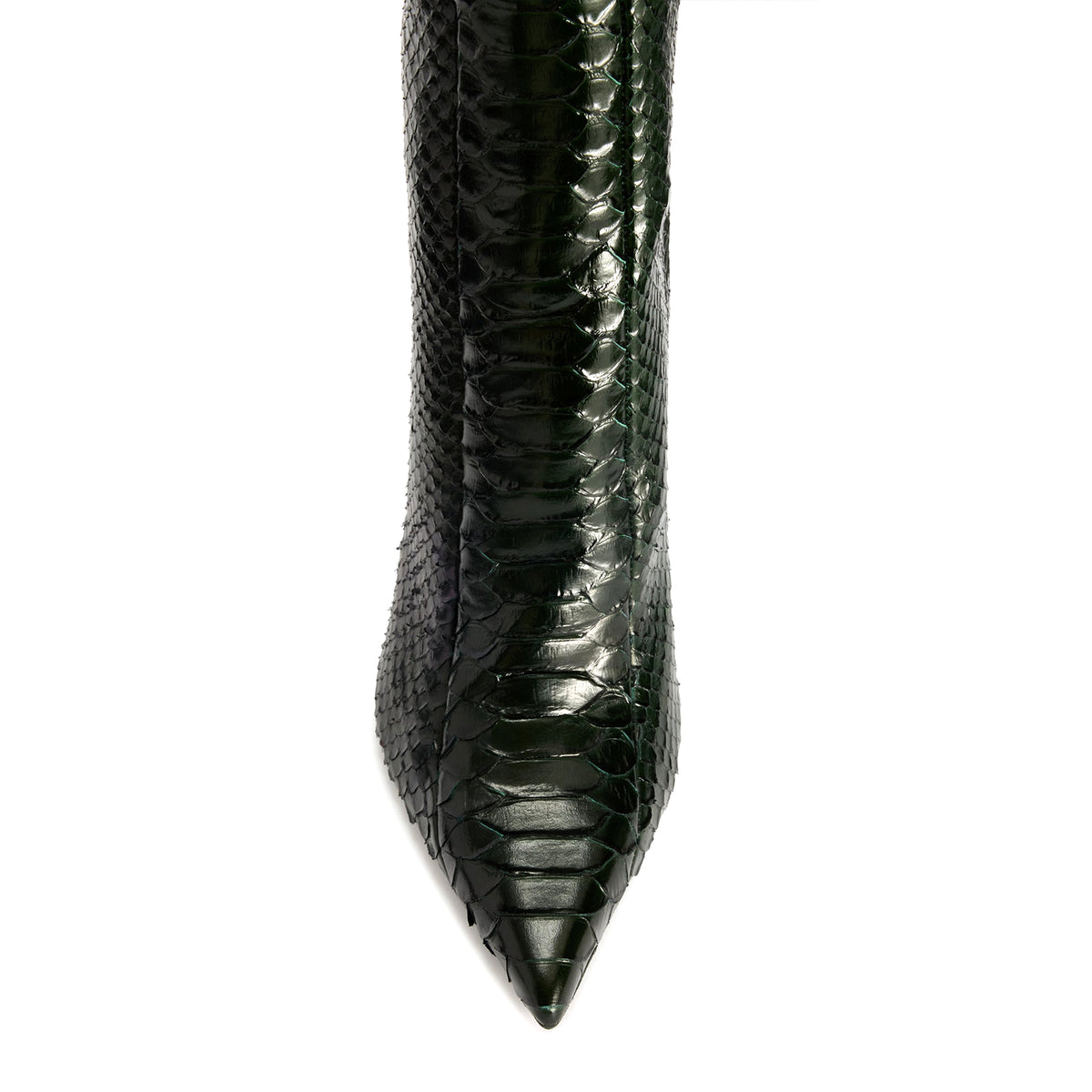 Green Snakeskin Pattern Chic Pointed-Toe Simple Full-Zip Knee High Stiletto Boots