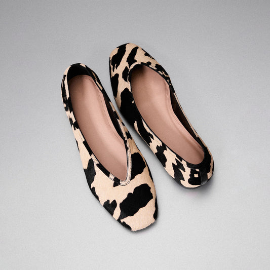 Cow Print Pony Hair Square-Toe Simple Ballet Flats