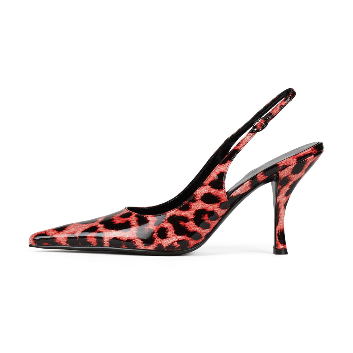 Patent Pink Leopard Pattern Pointed-Toe Slingback Chic High Heels