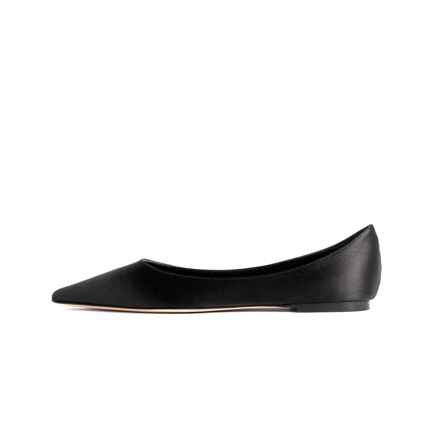 Black Satin Pointed-Toe Slip-On Simple Ballet Flats