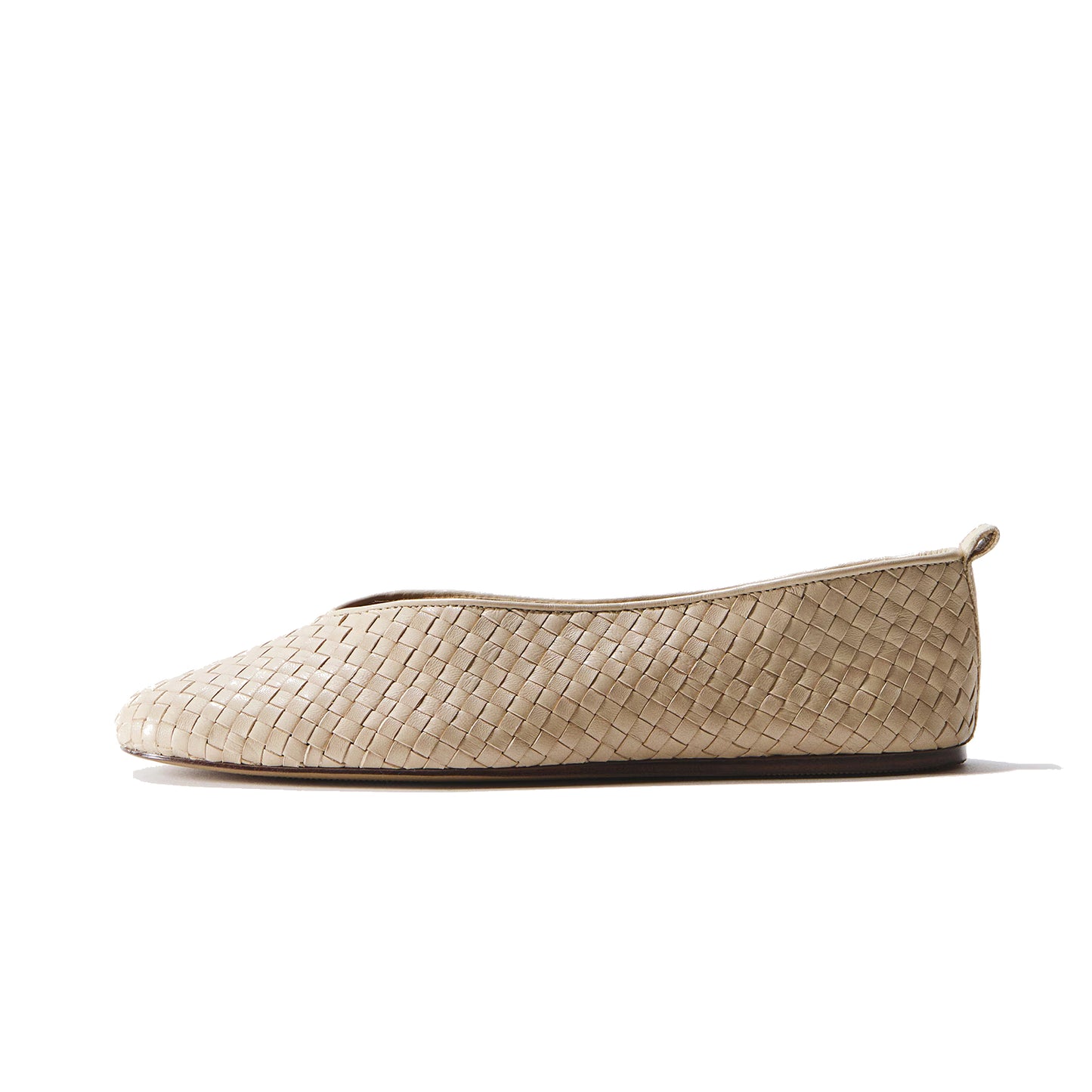 Beige Woven Vegan Leather Square-Toe Slip-On Classic Ballet Flats